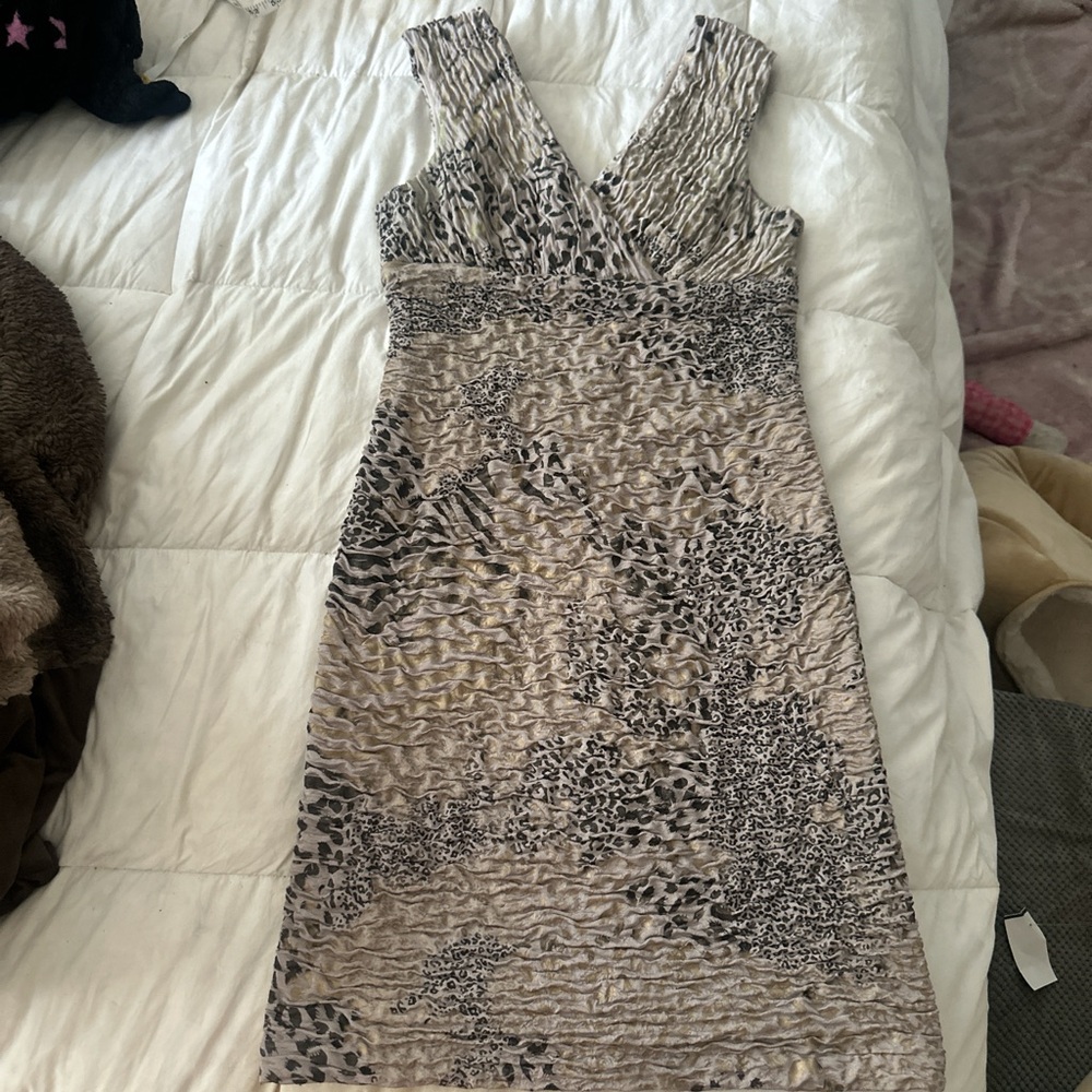 Vintage animal print v neck bodycon mini dress